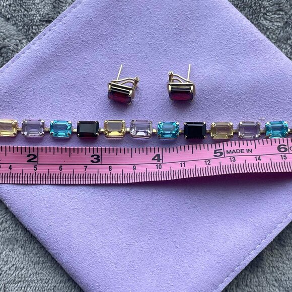 Women's Semi-precious Stones and 10k Gold Bracelet and Earrings Set - Picture 2 of 2